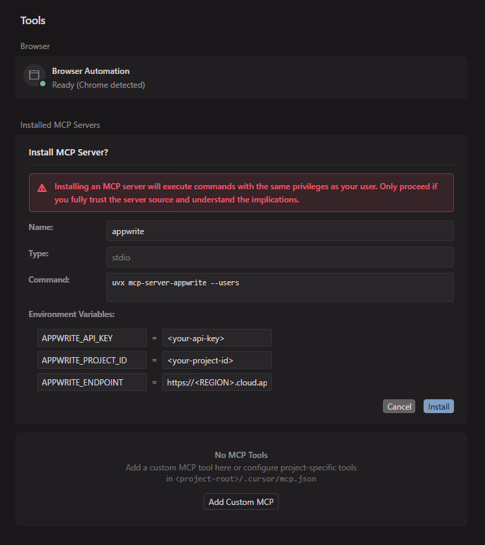Cursor MCP Settings