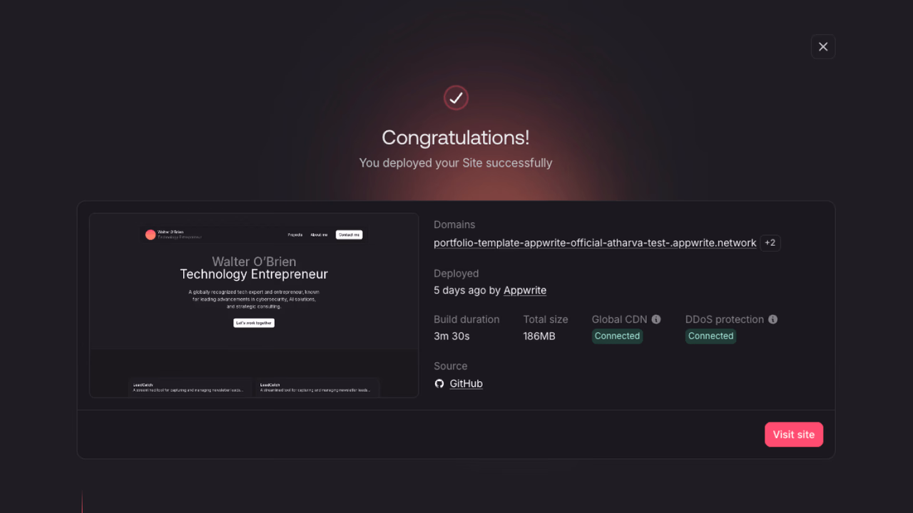 Deployment successful screen