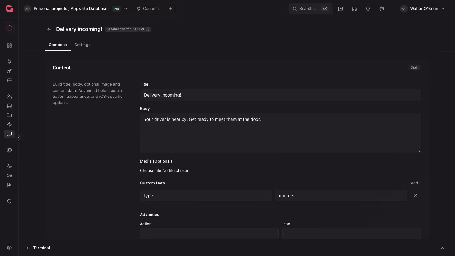 Creating a message from the Console