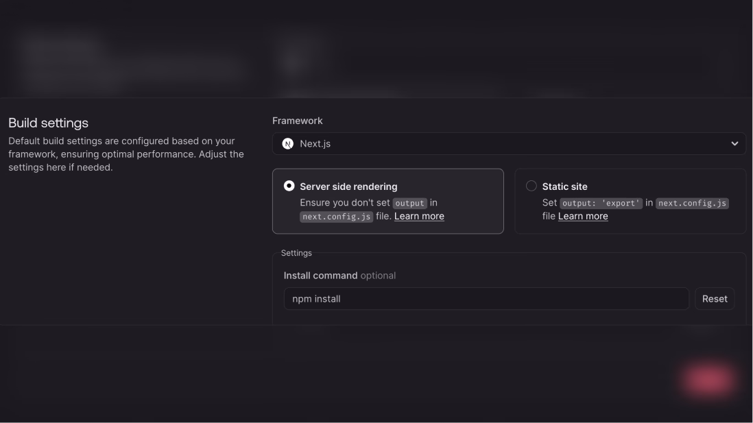 Build settings in Appwrite Sites