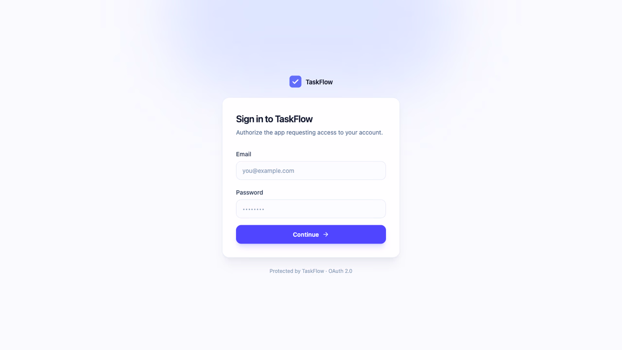 TaskFlow consent screen sign-in form