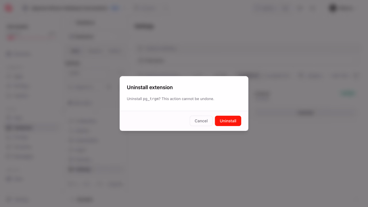 Uninstall extension confirmation
