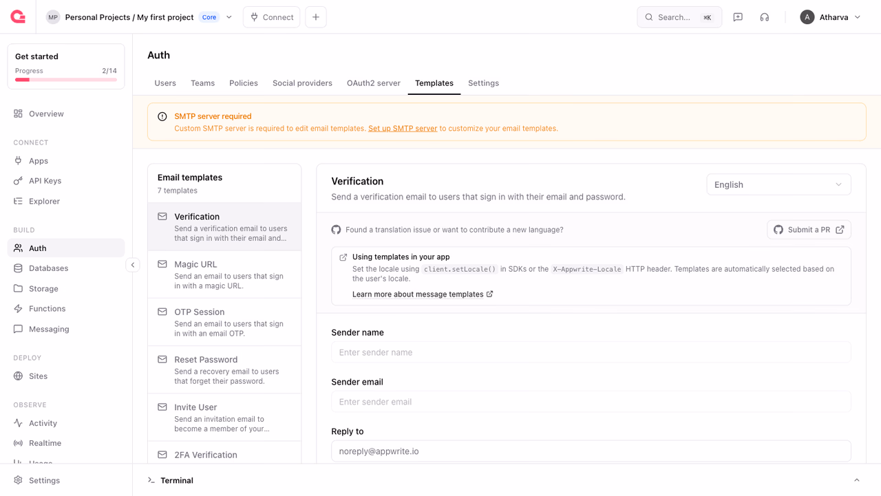 Email templates in the Appwrite Console