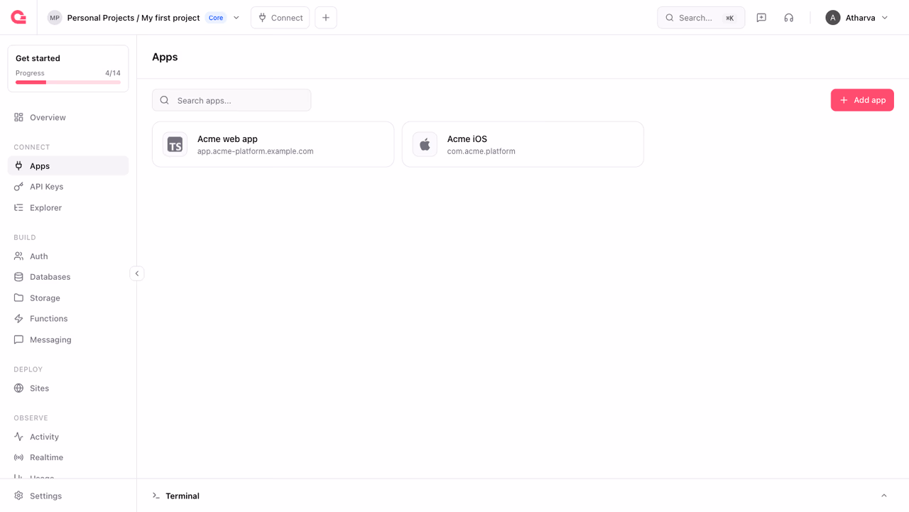 Project platforms in the Appwrite Console