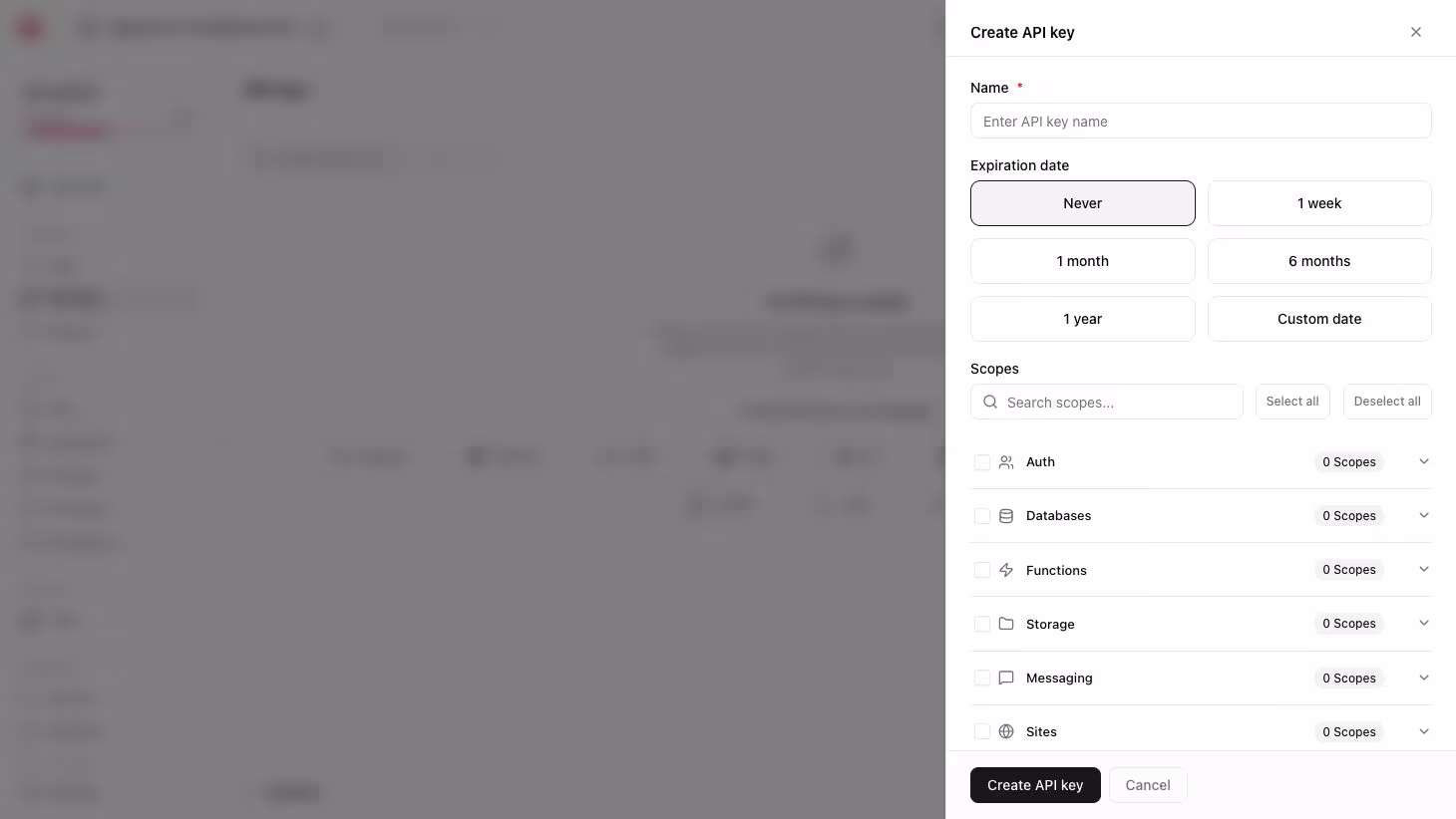 Create project screen