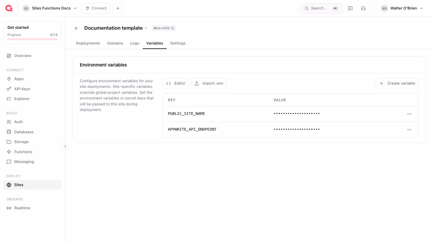 Site environment variables