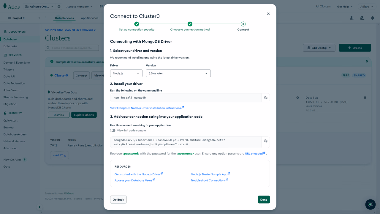 MongoDB Atlas connection string