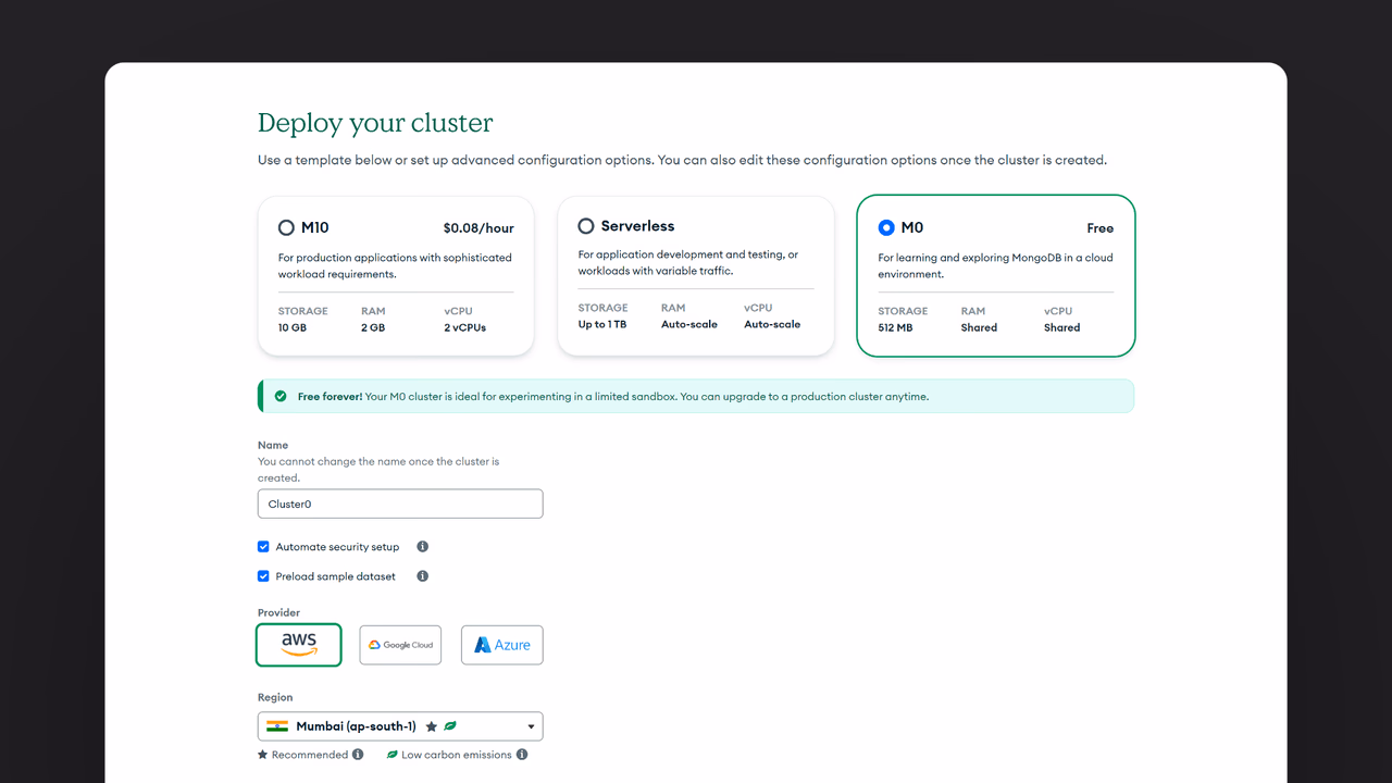 MongoDB Atlas first cluster