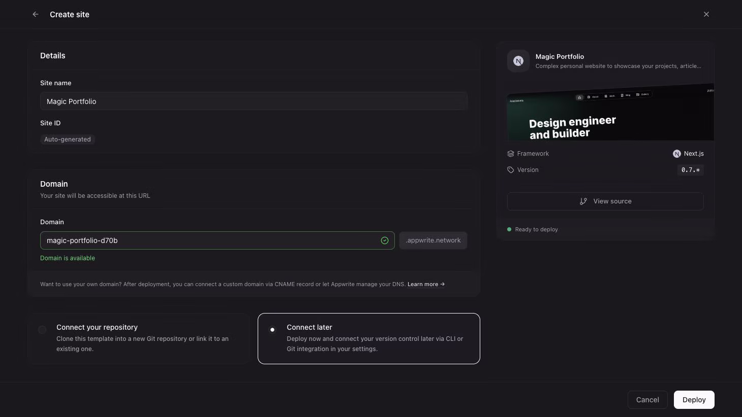 Configure site details