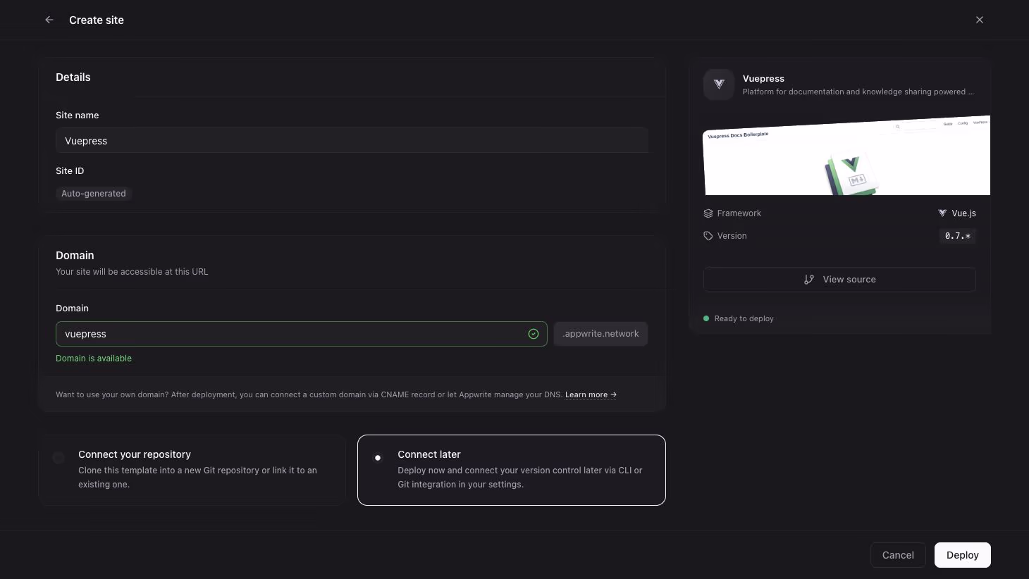 Configure site details